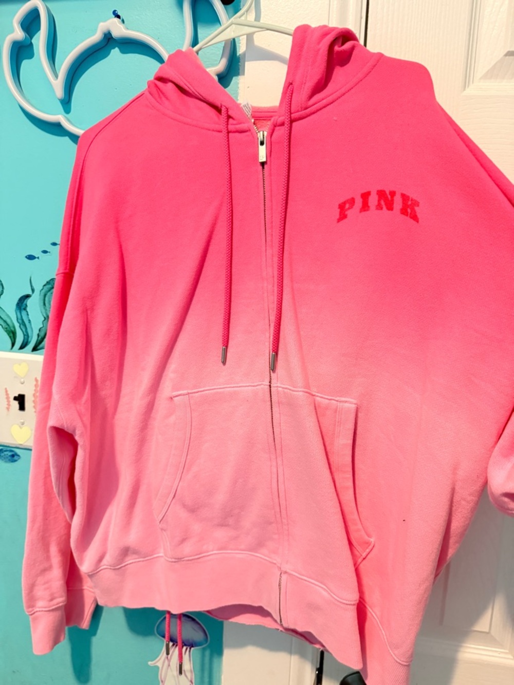 PINK Victoria's Secret Bright Pink Zip Hoodie